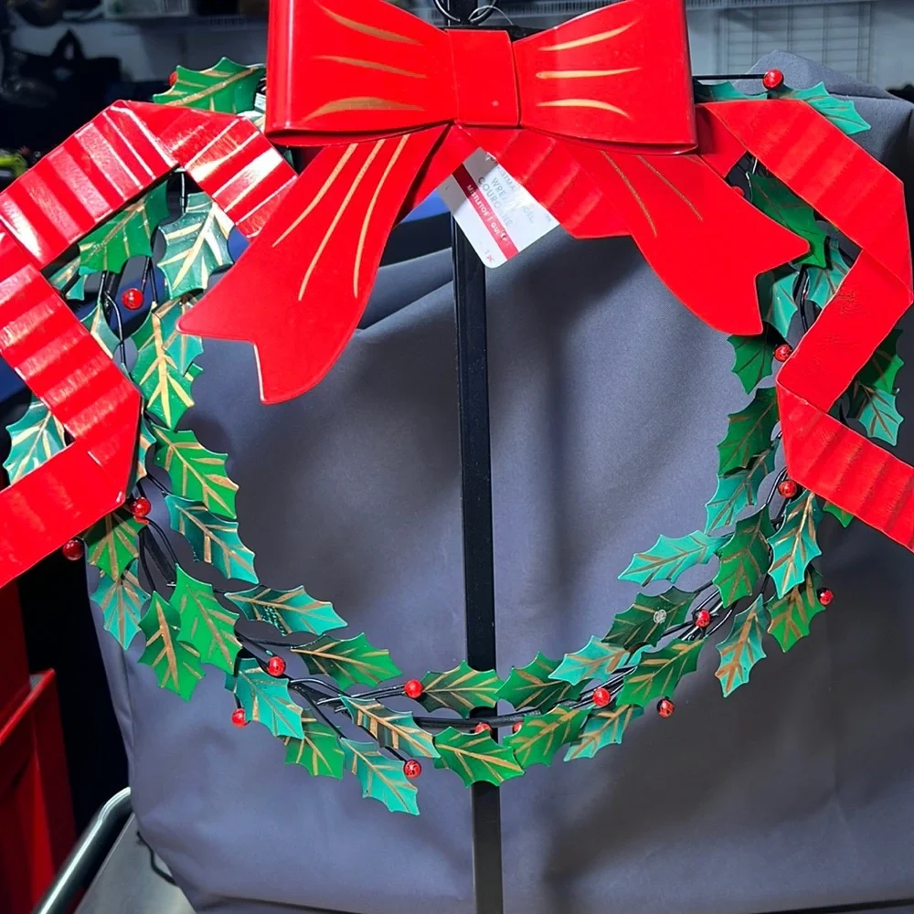 Ashland Mistletoe Wall Metal Wreath with Red Bow